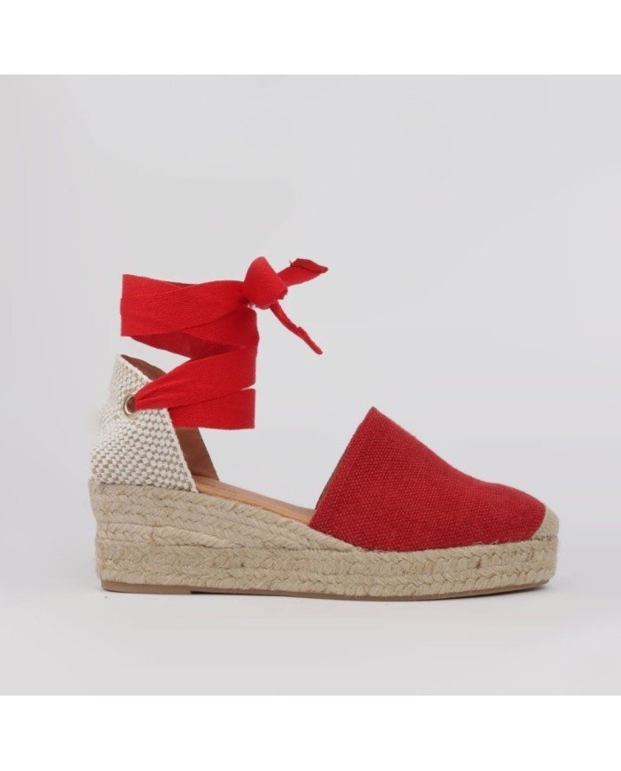 Lniane espadryle na niskim koturnie - obrazek 3